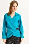 Belt Detailed Woven Shirt Blue - 2