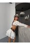 White Folded Skirt Crop Blouse-L - 4