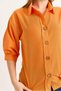Wooden Button Three Quarter Sleeve Linen Shirt Orange - 6