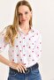 Balloon Sleeve Patterned Women's Shirt Red White - 3