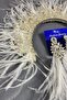 Ecru Sirius Crystal Beaded Feathered Bridal Henna Crown and Earring - 5