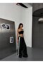 Black Garnished Satin Trousers-M - Black