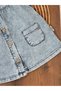 Denim Dress Front Buttoned Lycra Pocket Detailed Summer Baby Girl Set - 4
