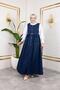 Women's Buttoned Waist Drawstring Navy Blue Denim Gilet - 2