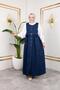 Women's Buttoned Waist Drawstring Navy Blue Denim Gilet - 3
