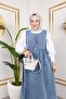 Women's Buttoned Waist Gathered Blue Denim Vest - 4