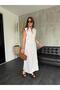 Original Model, Belt Detailed, Gold Buttoned, Beige, Linen Dress - 3