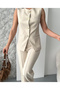 Women's Designer Buttoned Vest Pants Set Stone - 4