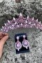 Clara Pink Bridal Henna Crown Special Occasion Accessory Women's Crown and Wide Shuttle Earrings Set - 4