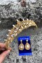 Clara Gold Bridal Henna Crown Special Occasion Accessory Women's Crown and Drop Shuttle Earrings Set - 2