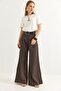 Linen Blend Palazzo Trousers Brown - 3