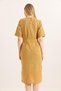Pocket Belt Detailed Slit Woven Linen Dress Mustard - 5