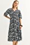 Double Breasted Collar Gathered Waist Midi Dress Black - 4