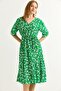 Double Breasted Collar Gathered Waist Midi Dress Green - 3