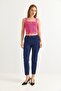 Elastic Waist Short Leg Double Crepe Trousers Navy Blue - 3