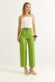 Waist Belted Wide Leg Crepe Trousers Pistachio Green - 3