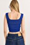 Square Neck Crop Knitwear Blouse Cobalt Blue - 3