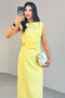 Elb-01789 Yellow Leather Belted Back Zipper Detailed Laminated Polyviscon Dress - 7