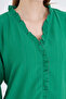 Women's Dark Green Long Sleeve Blouse with Ruffle Detail on Collar and Front, Elastic Sleeves ARM-25K001030 - 2