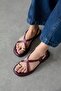 Puket Women's Flip Flops Leather Sandals Claret Red - 4