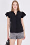 Women's Black Ruffled Collar and Sleeves Blouse Arm-25Y001063 - 4