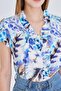 Women's Blue Collar and Ruffled Sleeves Blouse Arm-25Y001028 - 4