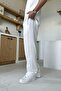 Elastic Waist Muslin Fabric Trousers White - 2