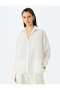 Metallic thread detail long sleeve viscose oversized shirt. - 3