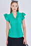 Women's Green Ruffled Collar and Sleeves Blouse Arm-25Y001063 - 2