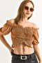 Madonna Collar Gathered Crop Blouse Brown
