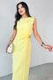 Elb-01789 Yellow Leather Belted Back Zipper Detailed Laminated Polyviscon Dress - 4