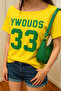Women's Off Shoulder Boat Neck Oywouos Printed T-Shirt - 2