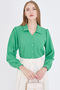Women's Green V-Neck Balloon Sleeve Wrinkle Shirt Arm-25K001088 - 3
