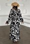 V-Neck Slit Detailed Patterned Dress Black 9350-E - 6