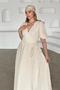 V-Neck Waist Tie Muslin Dress Beige 9354-E - 5