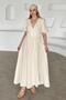 V-Neck Waist Tie Muslin Dress Beige 9354-E