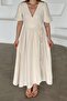 V-Neck Waist Tie Muslin Dress Beige 9354-E - 7