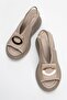 Women's Genuine Leather Wedge Heeled Sandals 6315 Ice Gray - 5
