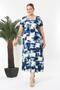 Women's Navy Blue Beige Abstract Pattern Stretchy Maxi Dress