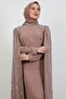 Evening Dress with Stones on the Sleeves Sütlükkahve - 5