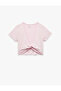 V-Neck Gather Detailed Modal Blend Crop Sports T-Shirt - 3