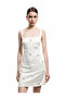 Square Neck Sleeveless Applique Flower Detail Satin Slim Fit Jewel Mini Evening Dress - 3