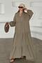 Bat Sleeve Button Detailed Muslin Casual Dress Khaki 9330-E - 2