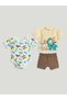 Unisex Cotton Beige T-Shirt, Short & Onesie Cotton 3-Piece Set: New Born - 2