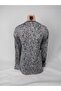 Women's Black Beige U-Neck Long Sleeve Patterned Slit Woven Viscose Mother Combed Cotton T-Shirt - 4