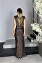 Stand Collar Sash Detail Slit Sequin Evening Dress - 2