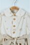 Beige Shirt Collar Flower Patterned Cotton Lined Girl's Dress with Bag (Age 2-5) - 5