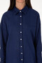 Women's Navy Blue Long Sleeve Linen Tunic Shirt 50299794-Vr033 - 6