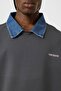 Polo Neck Text Detailed Oversize T-Shirt Smoked - 5