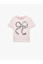 Cotton Bow Printed Crew Neck Short Sleeve T-Shirt